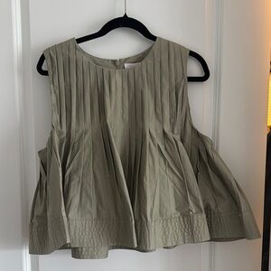Green Sleeveless Pleated Blouse